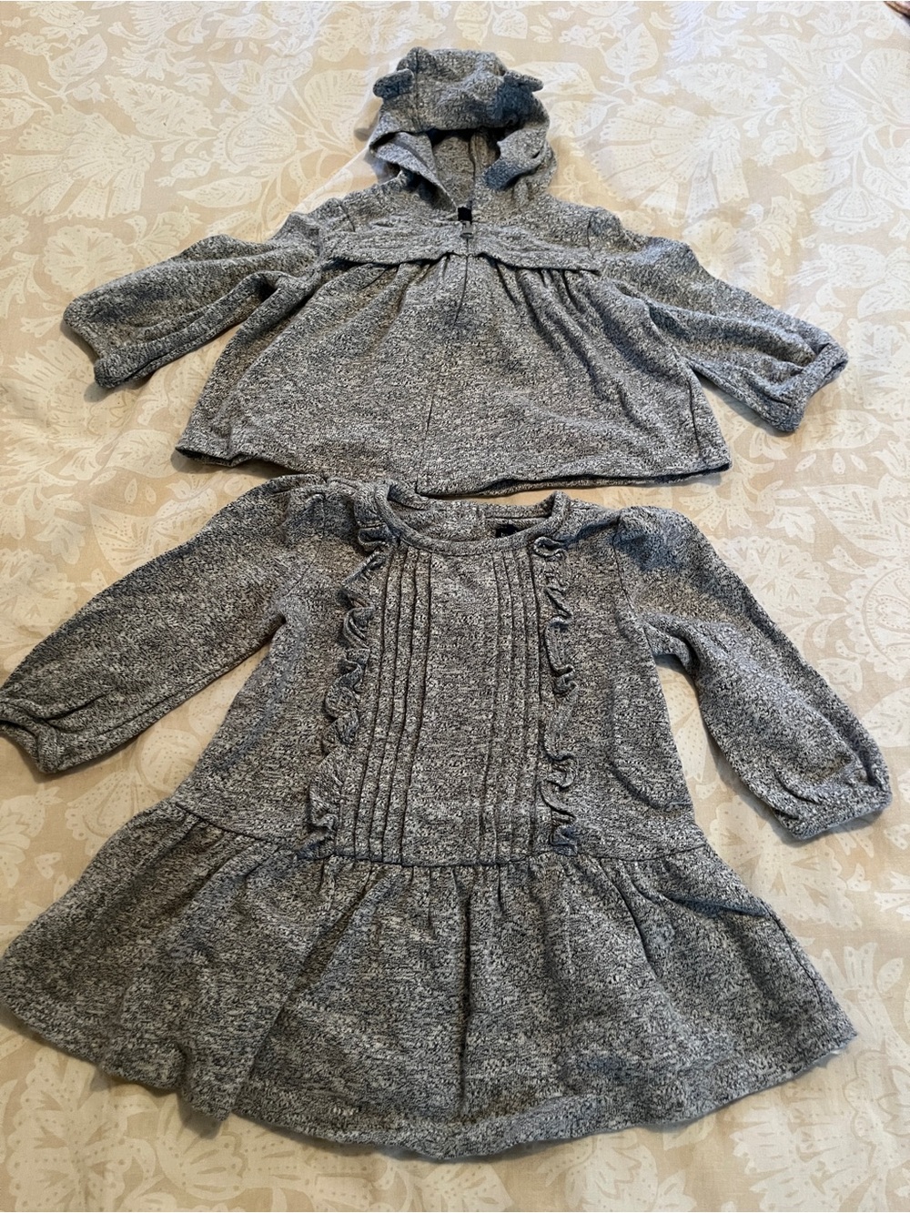 Girls' Heather Gray Ruffle Knit Dress, Hoodie and Pants Set